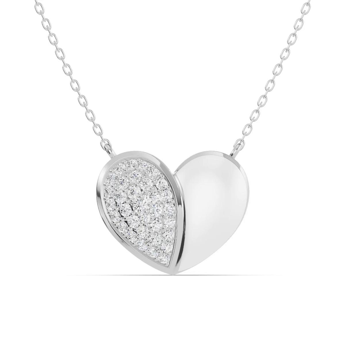 360 degree view of Amara White Ceramic Lab Pavé Heart Necklace