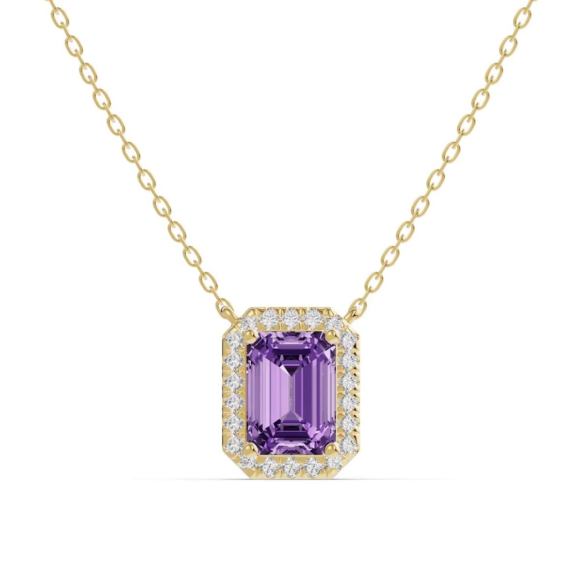 360 degree view of Emerald Amethyst Lab Diamond Halo Pendant