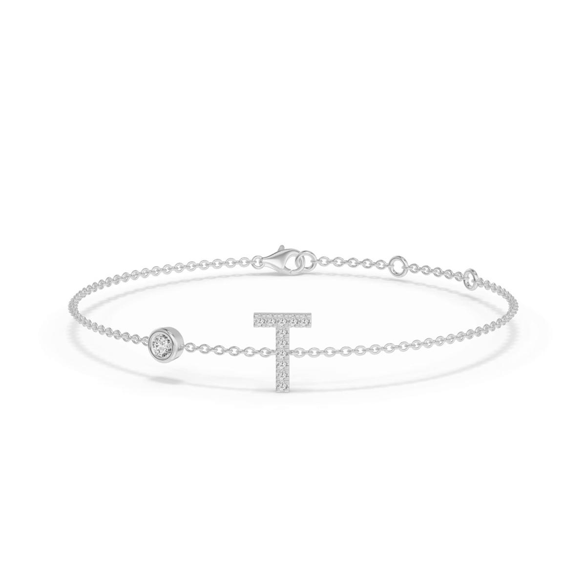 360 degree view of Bezel Lab Diamond Pavé Initial Bracelet - T