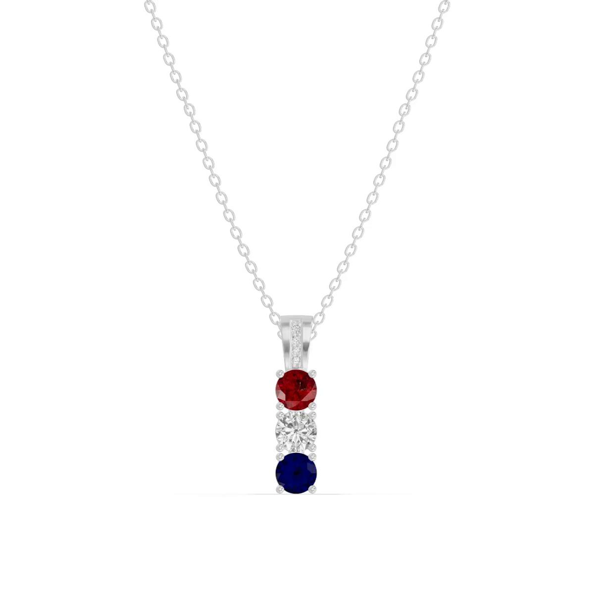 360 degree view of Three-Stone Vertical Lab Diamond Silver Necklace