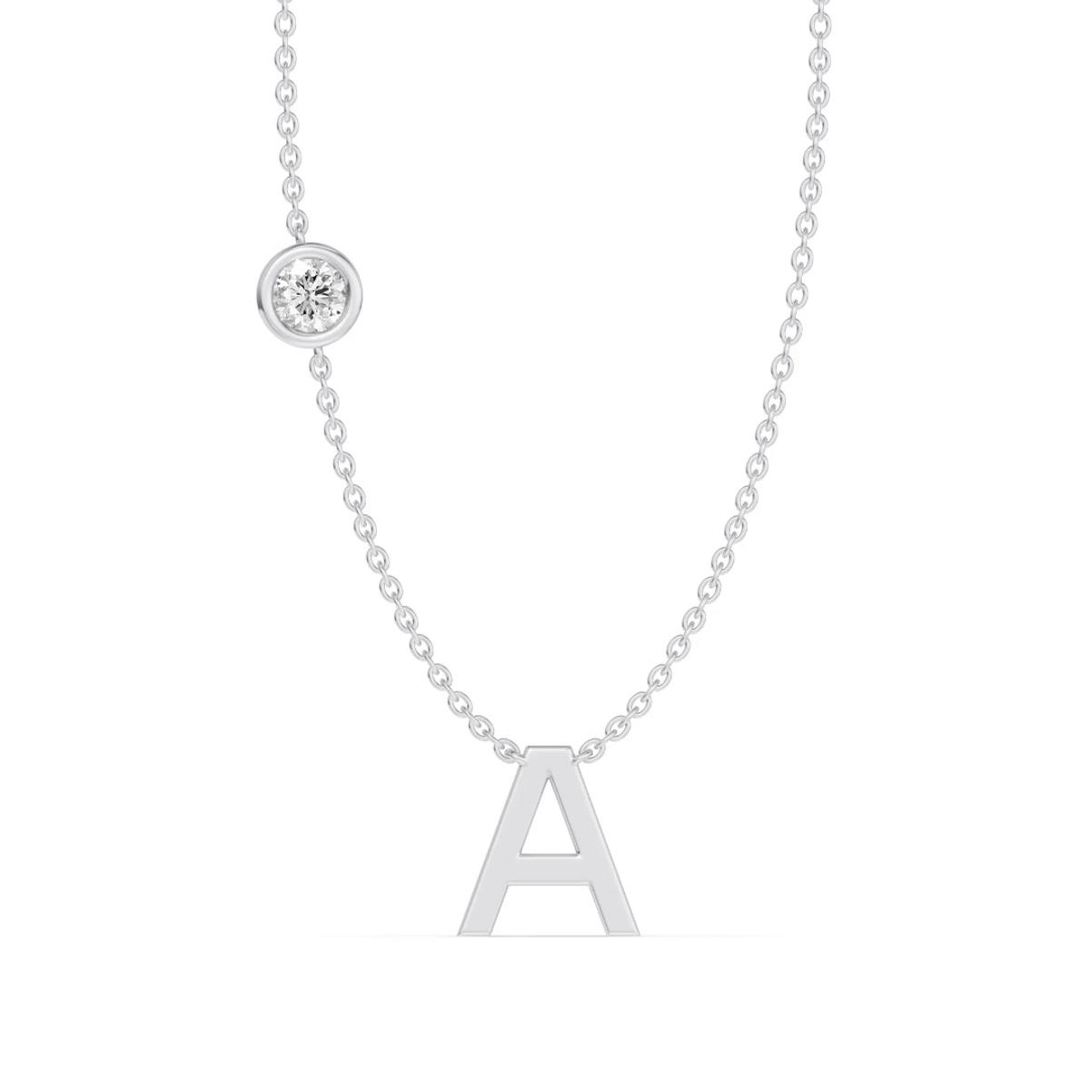 360 degree view of Bezel Diamond Gold Initial Necklace - A