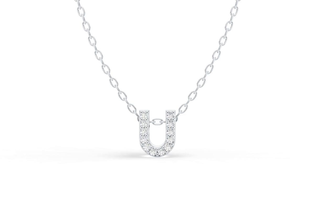 360 degree view of Petite Lab Diamond Initial Necklace – U