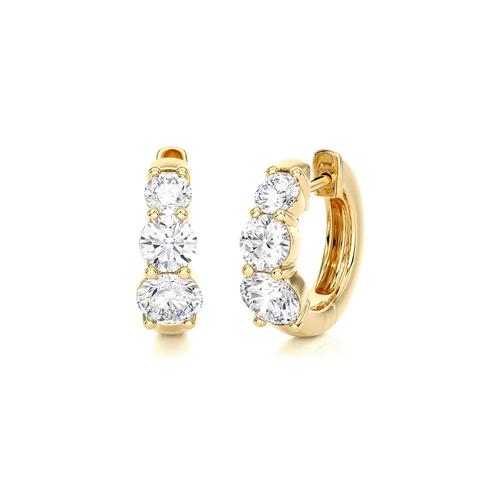 Three Stone Graduated Lab Diamond Hoop Earrings (2 ct. tw.) - 14K Yellow Gold