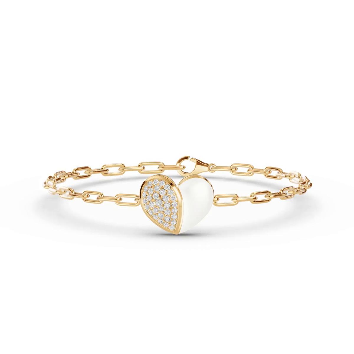 360 degree view of Amara White Ceramic Pavé Heart Bracelet