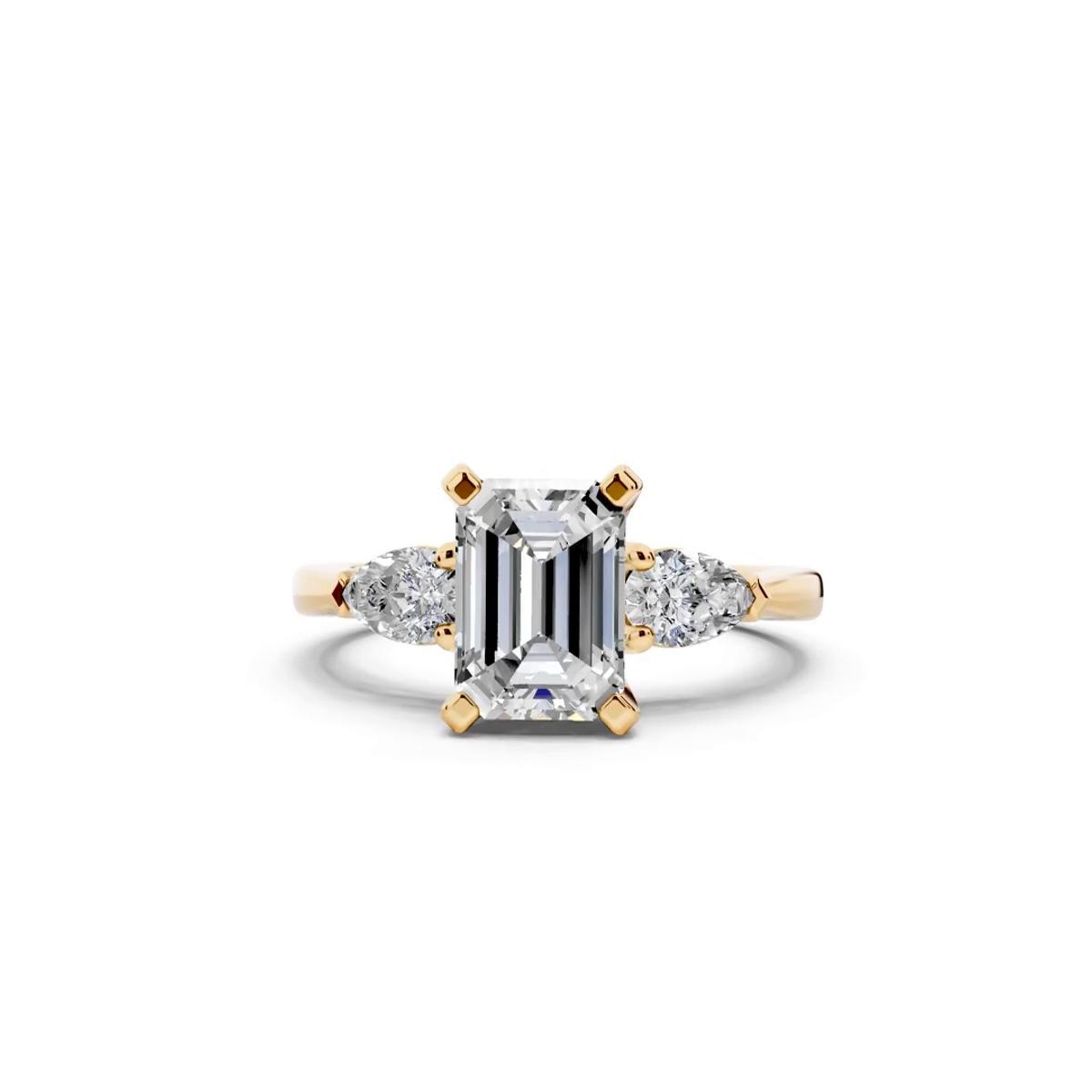 360 degree view of Madison Three-Stone Lab Pear Engagement Ring