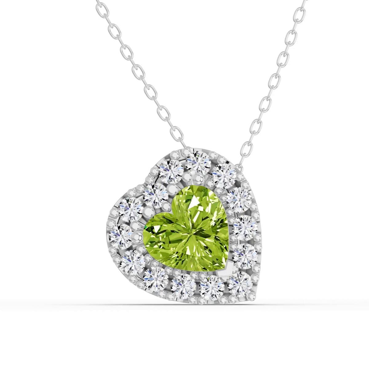 360 degree view of Peridot & White Topaz Heart Halo Necklace