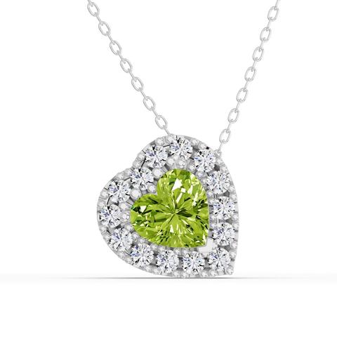 360 degree view of Peridot & White Topaz Heart Halo Necklace