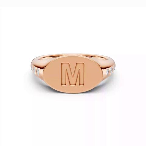 360 degree view of Initial Signet Lab Diamond Accent Ring - M