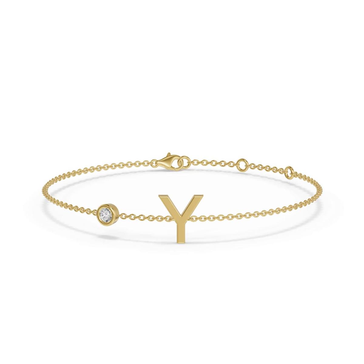 360 degree view of Bezel Lab Diamond Gold Initial Bracelet - Y