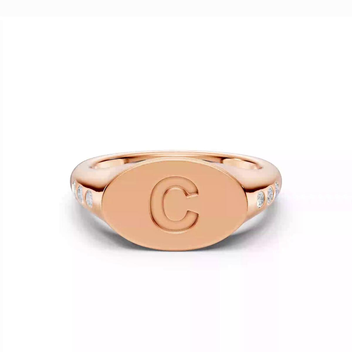 360 degree view of Initial Signet Diamond Accent Ring - C