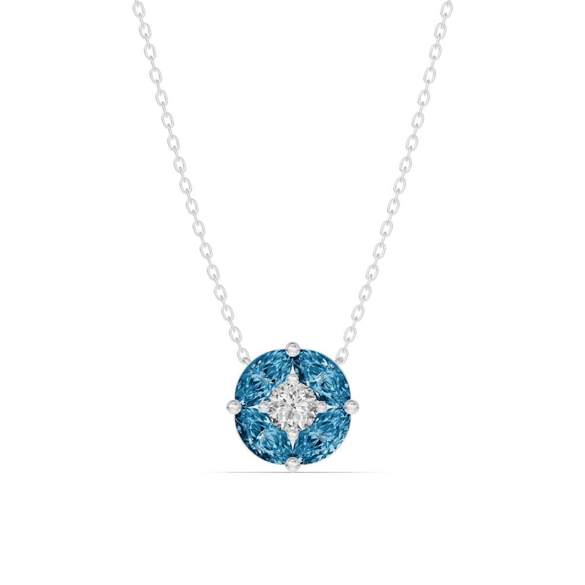 360 degree view of London Blue Topaz Floral Lab Diamond Silver Necklace