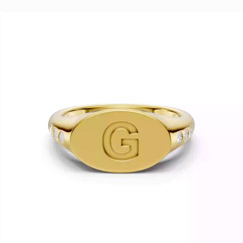 360 degree view of Initial Signet Lab Diamond Accent Ring - G
