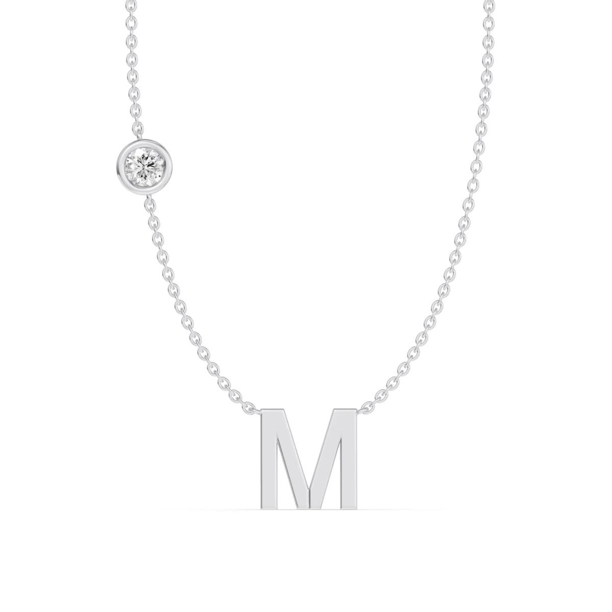 360 degree view of Bezel Lab Diamond Gold Initial Necklace - M