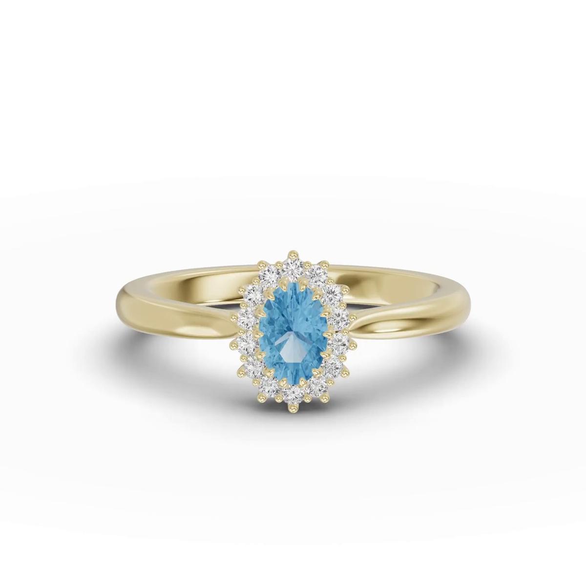 360 degree view of Iconic Oval Aquamarine & Diamond Halo Ring (6x4mm)