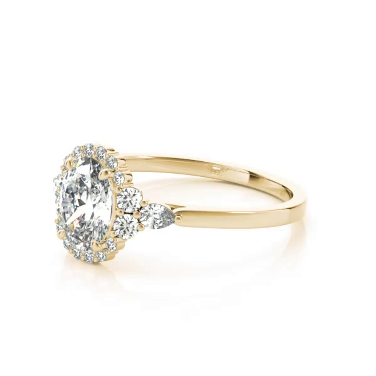 360 degree view of Isabell Halo Engagement Ring With Pear Shape Side Diamonds