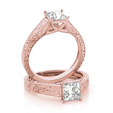 360 degree view of Sahara Princess Cut Engraved Solitaire Engagement Ring