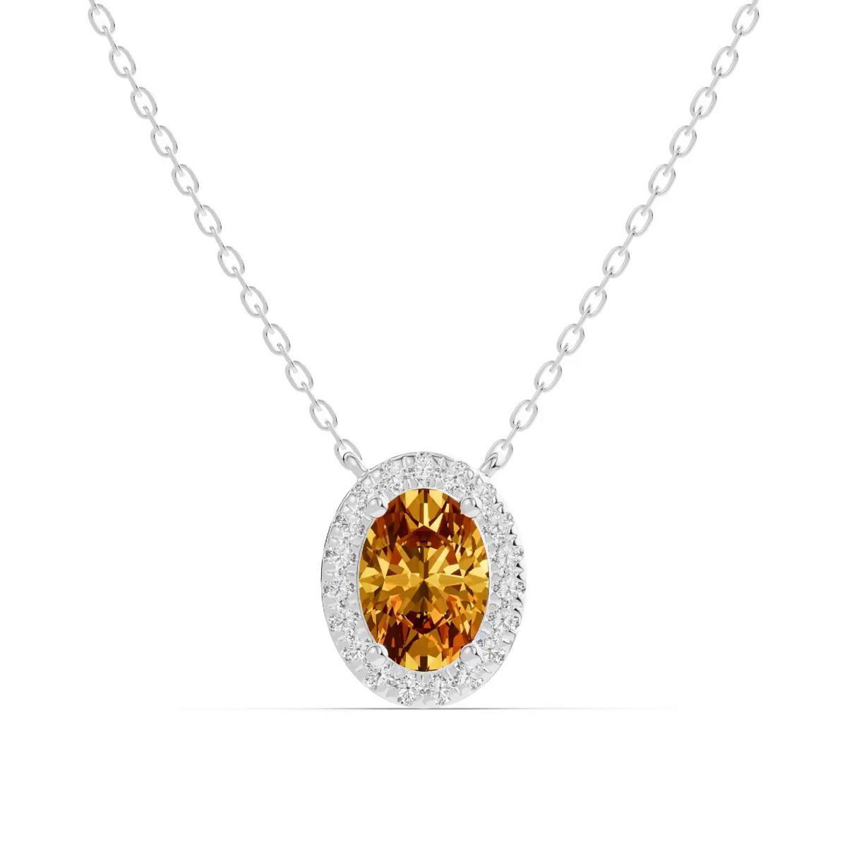 360 degree view of Oval Citrine Lab Diamond Halo Pendant