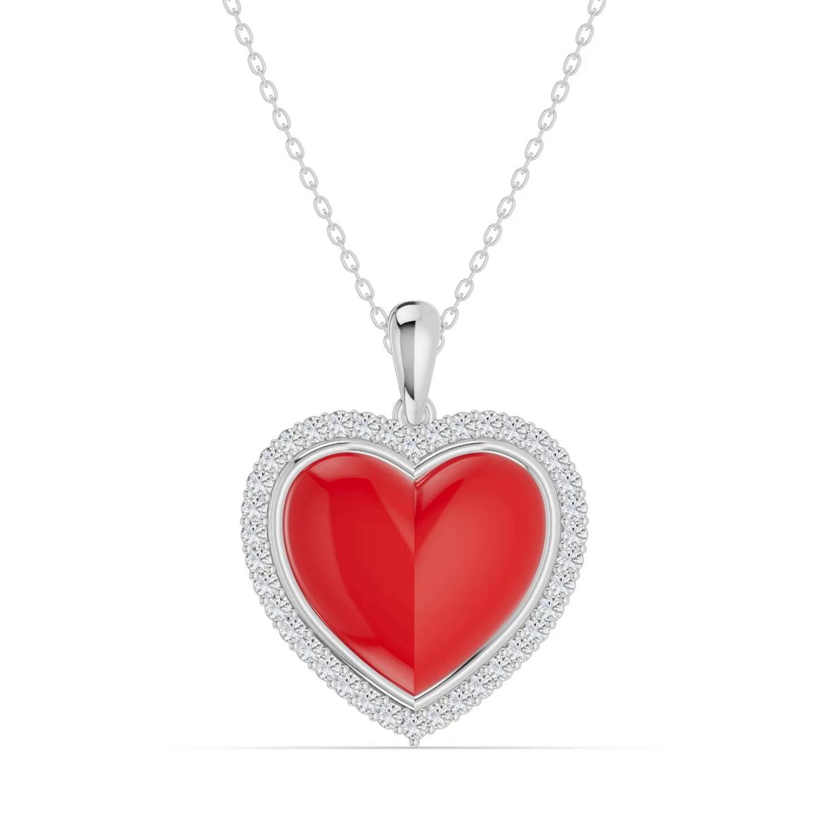 360 degree view of Forever Red Heart Halo Lab Diamond Necklace