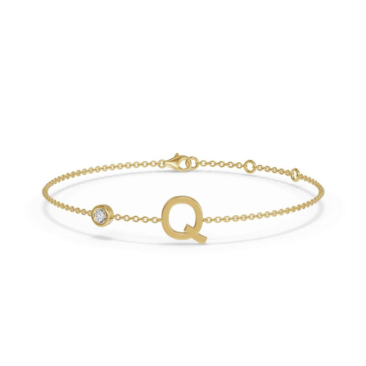 360 degree view of Bezel Diamond Gold Initial Bracelet - Q