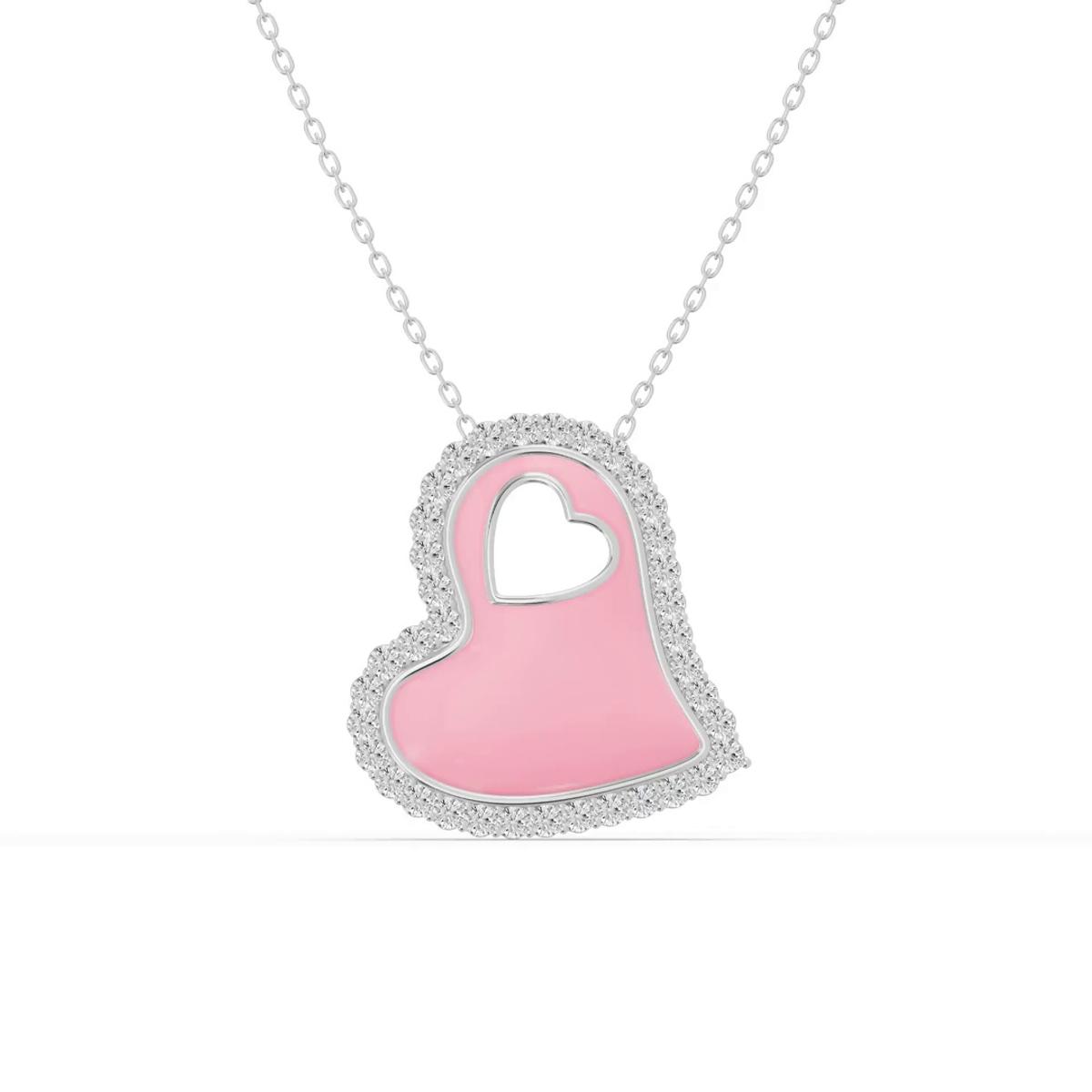 360 degree view of Cherish Pink Lab Pavé Heart Necklace