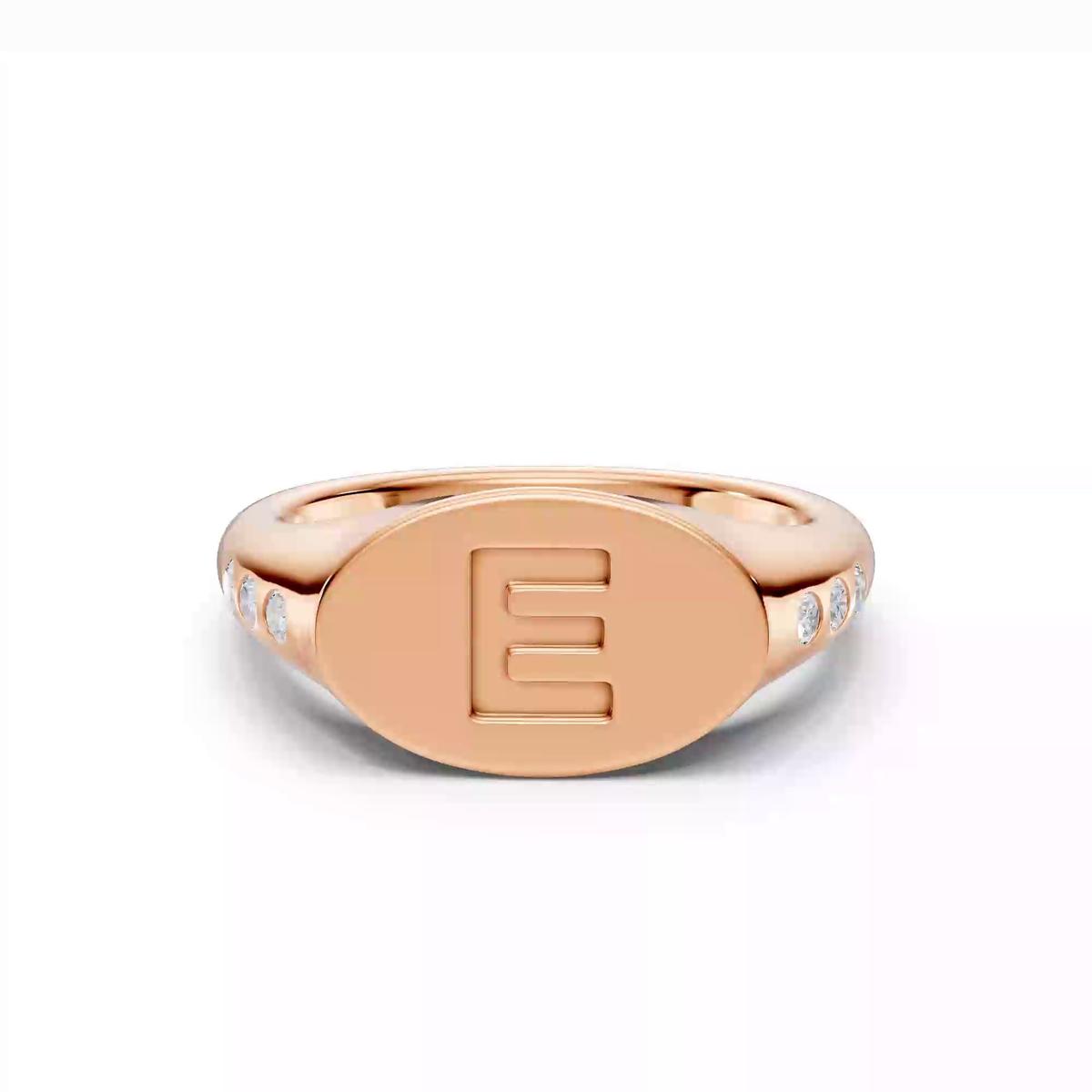 360 degree view of Initial Signet Lab Diamond Accent Ring - E
