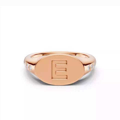 360 degree view of Initial Signet Lab Diamond Accent Ring - E
