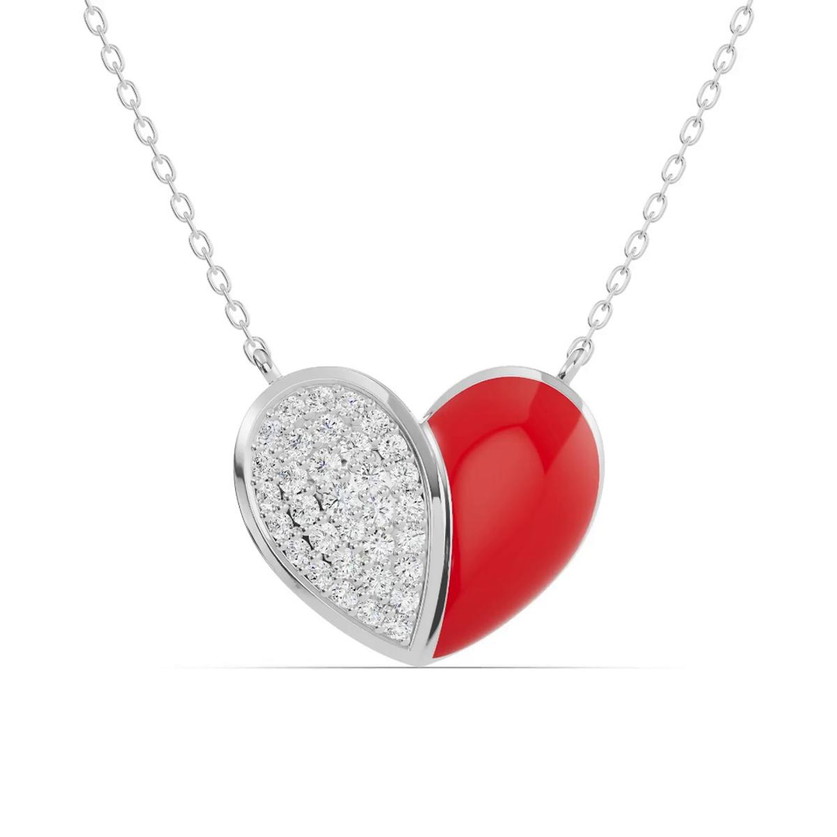 360 degree view of Amara Red Ceramic Pavé Heart Necklace