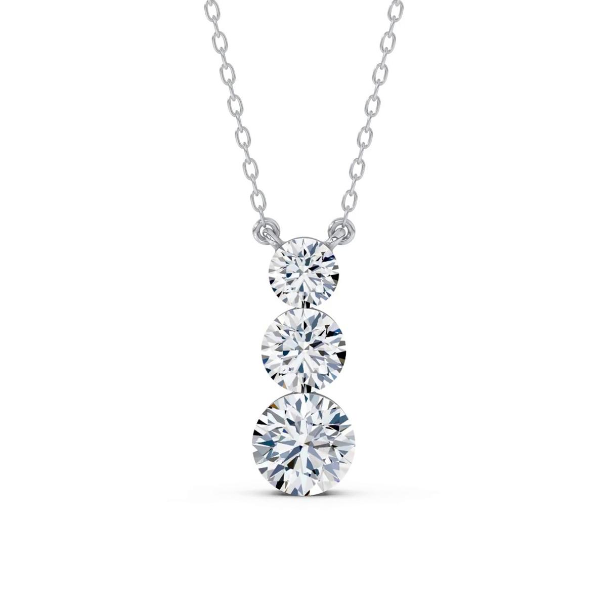 360 degree view of Invisible-Set Three-Stone Lab Diamond Necklace