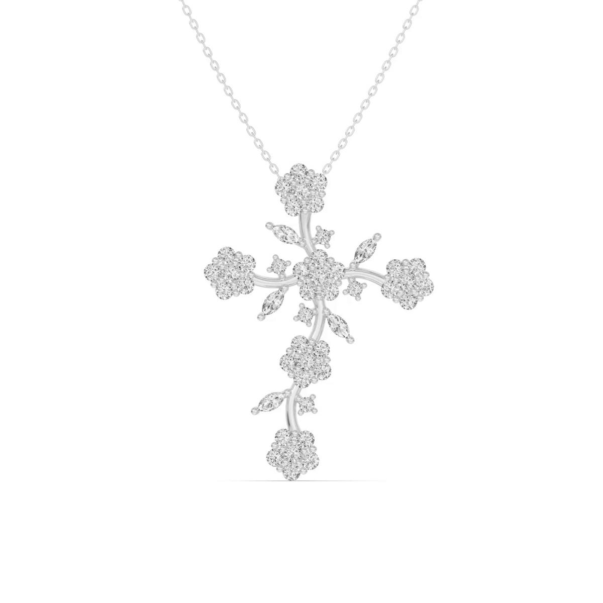 360 degree view of Vine Bloom Cross Lab Diamond Pendant