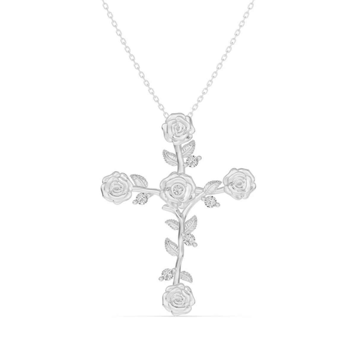 360 degree view of Garden Rose Cross Diamond Pendant