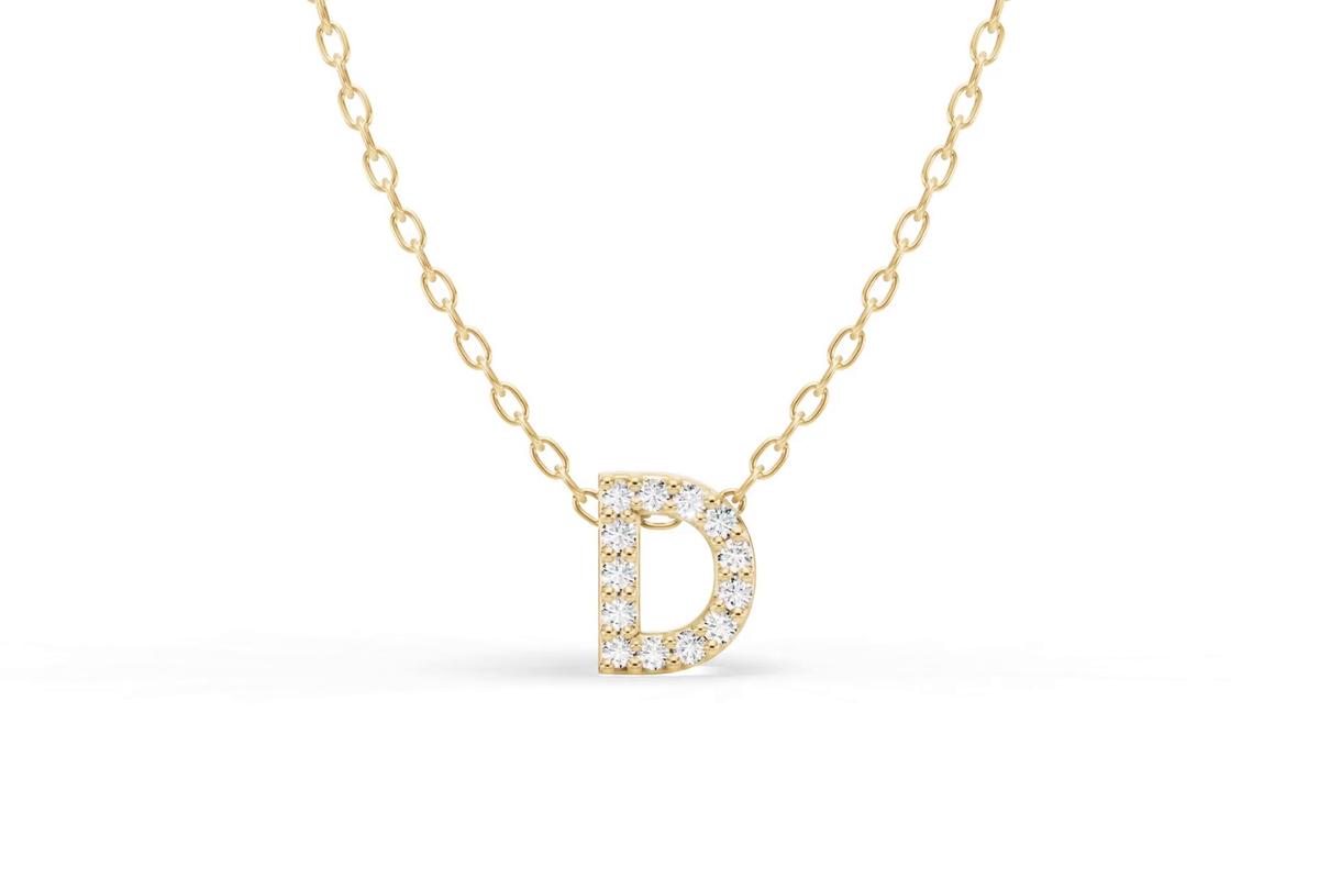 360 degree view of Petite Lab Diamond Initial Necklace – D