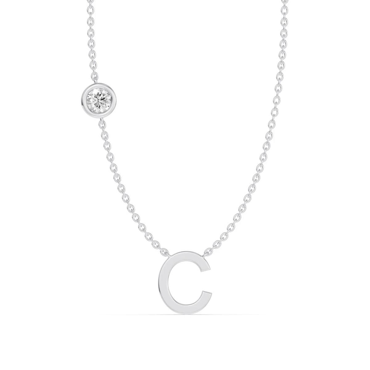 360 degree view of Bezel Lab Diamond Gold Initial Necklace - C
