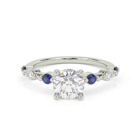 Zina Hidden Halo Sapphire Accent Engagement Ring - 14K White