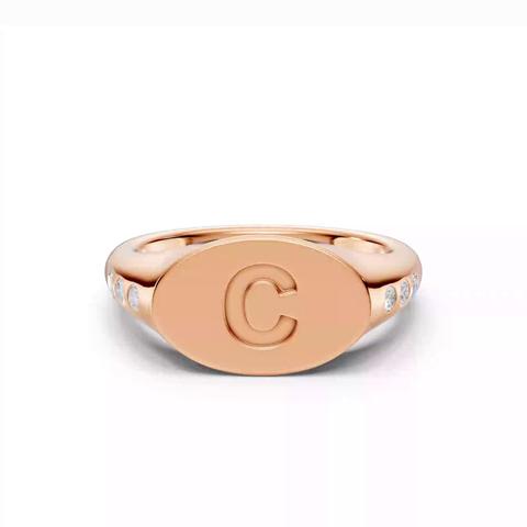 360 degree view of Initial Signet Lab Diamond Accent Ring - C