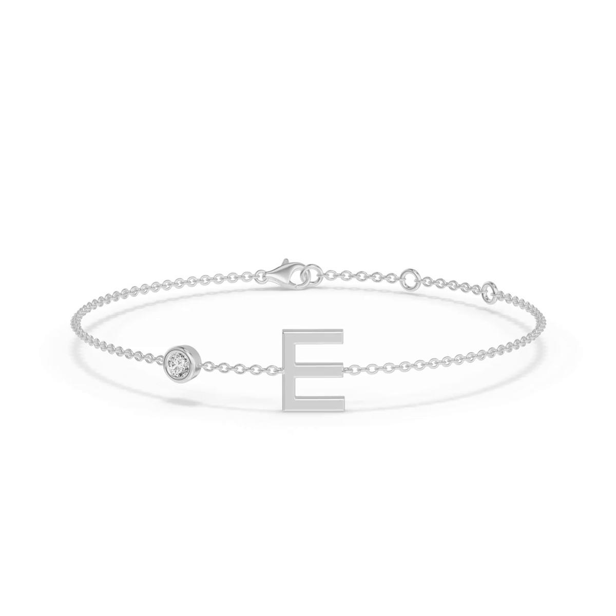 360 degree view of Bezel Lab Diamond Gold Initial Bracelet - E