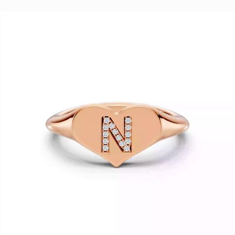 360 degree view of Heart Pavé Lab Diamond Initial Signet Ring - N