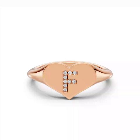 360 degree view of Heart Pavé Diamond Initial Signet Ring - F