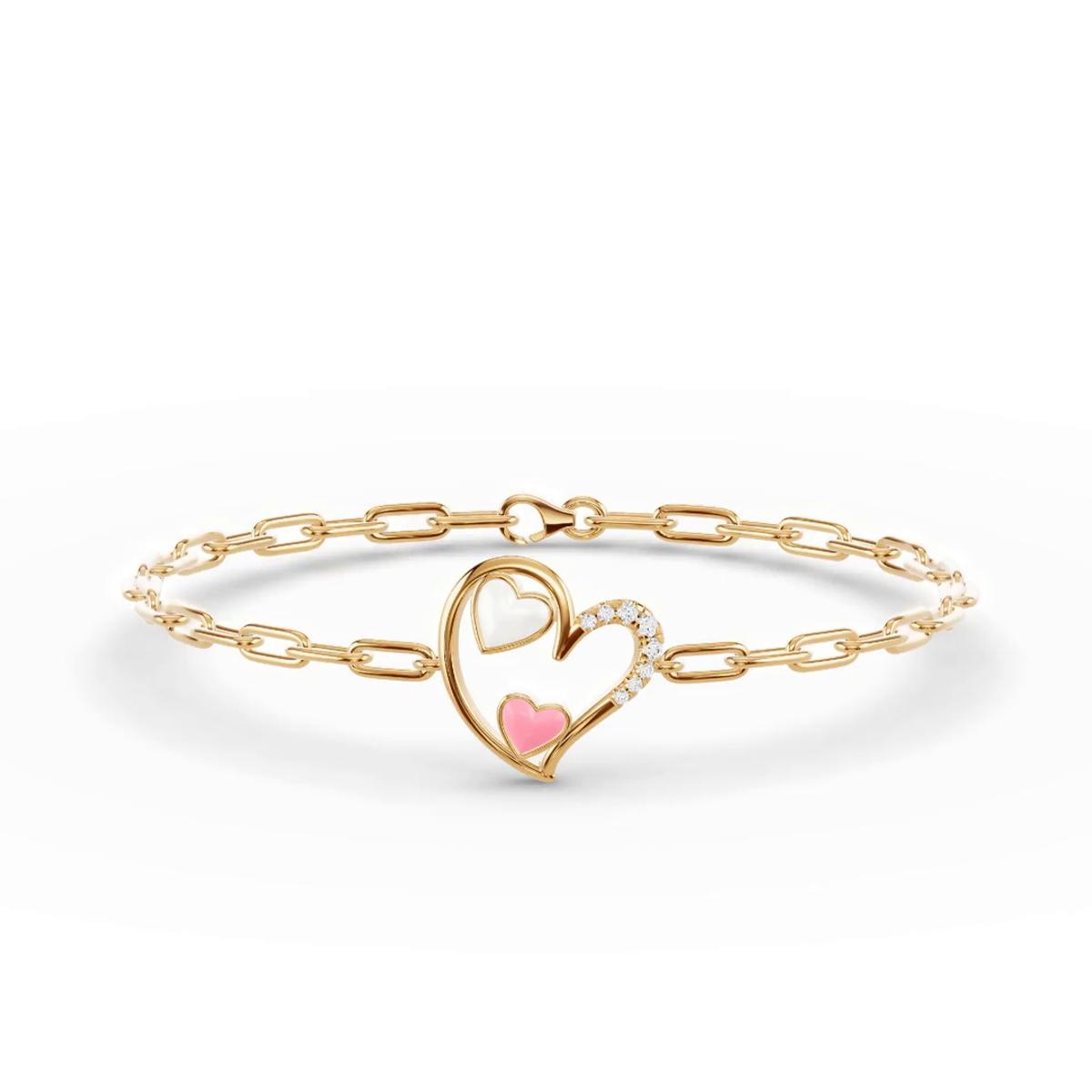 360 degree view of Duet Lab Pavé Heart Bracelet – White & Pink