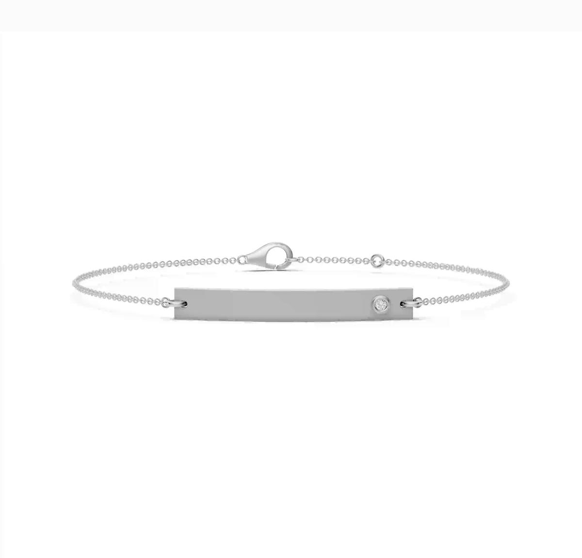 360 degree view of Engravable Bezel Diamond Bar Bracelet