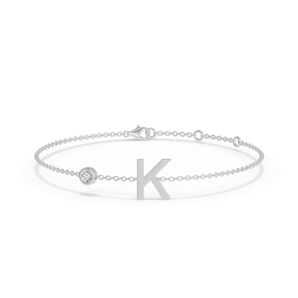 360 degree view of Bezel Lab Diamond Gold Initial Bracelet - K