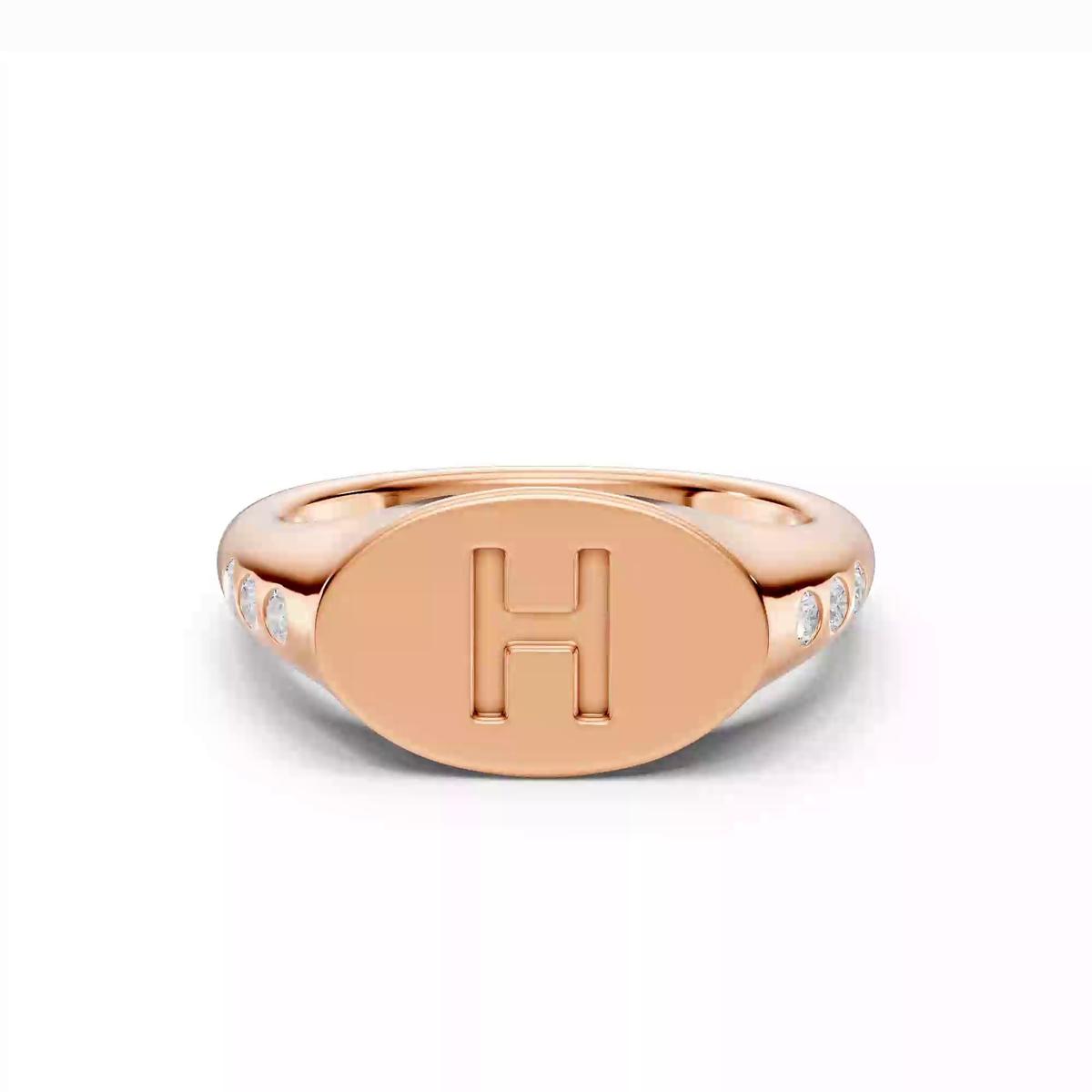 360 degree view of Initial Signet Diamond Accent Ring - H