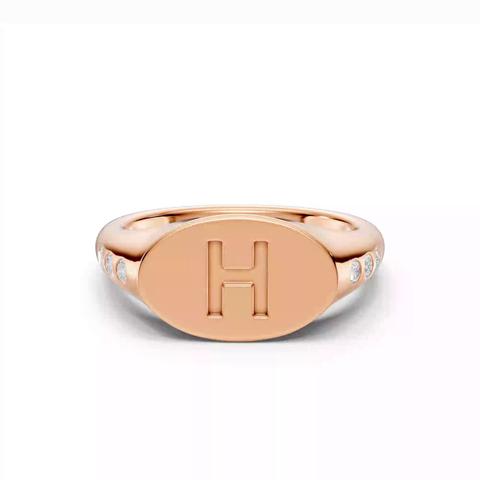 360 degree view of Initial Signet Diamond Accent Ring - H
