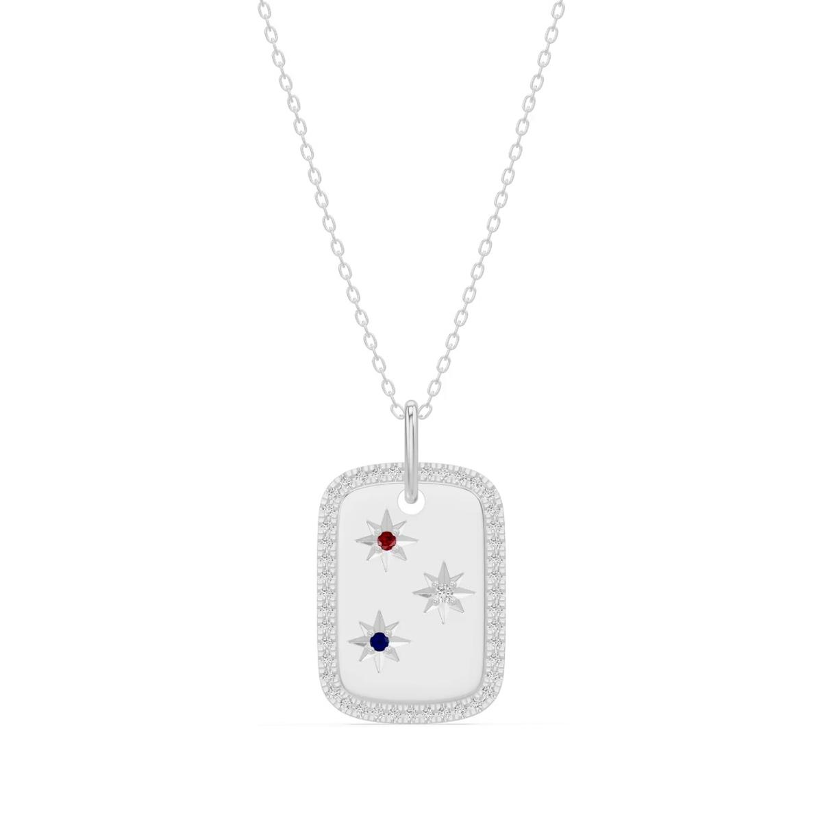 360 degree view of Star-Set Pavé Dog Tag Lab Diamond Silver Necklace