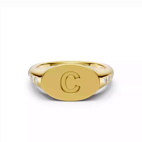 360 degree view of Initial Signet Diamond Accent Ring - C