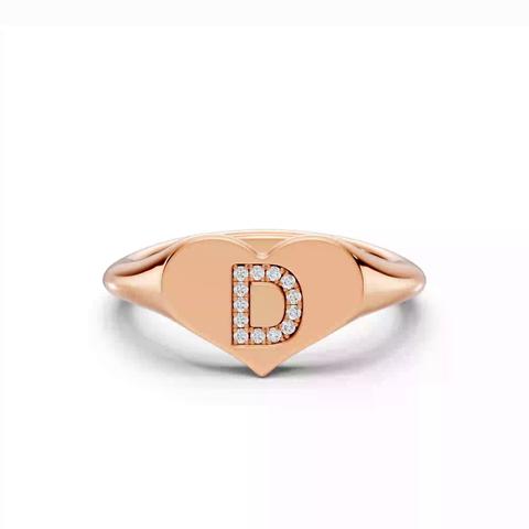 360 degree view of Heart Pavé Lab Diamond Initial Signet Ring - D