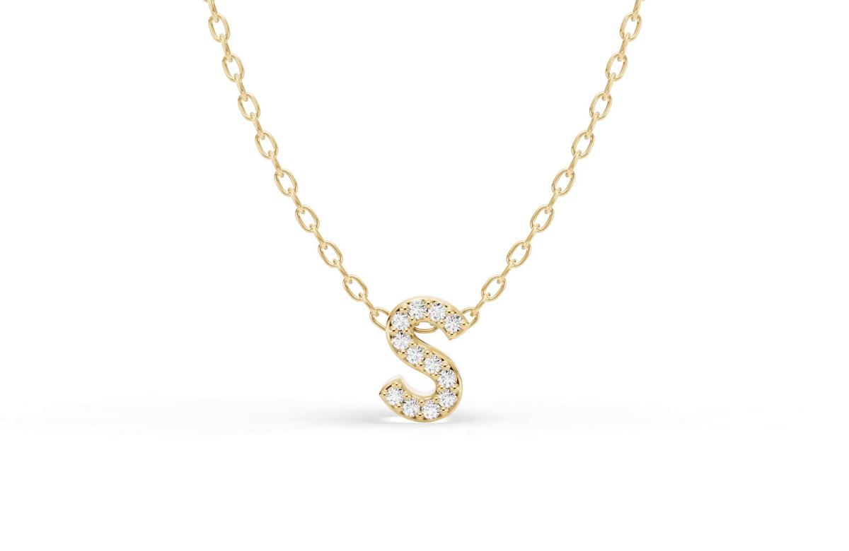 360 degree view of Petite Diamond Initial Necklace – S