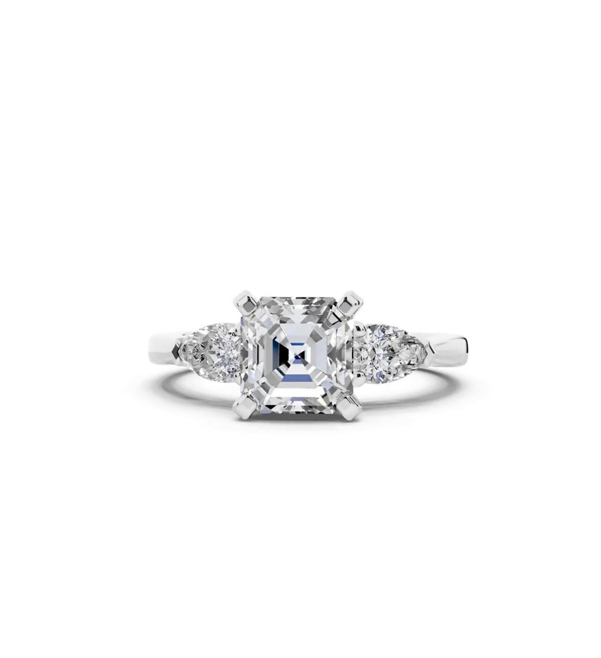 360 degree view of Madison Three-Stone Lab Pear Engagement Ring