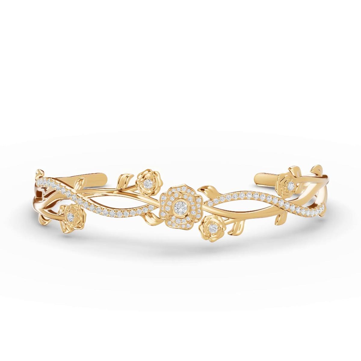 360 degree view of Camelia Floral Lab Diamond Bangle