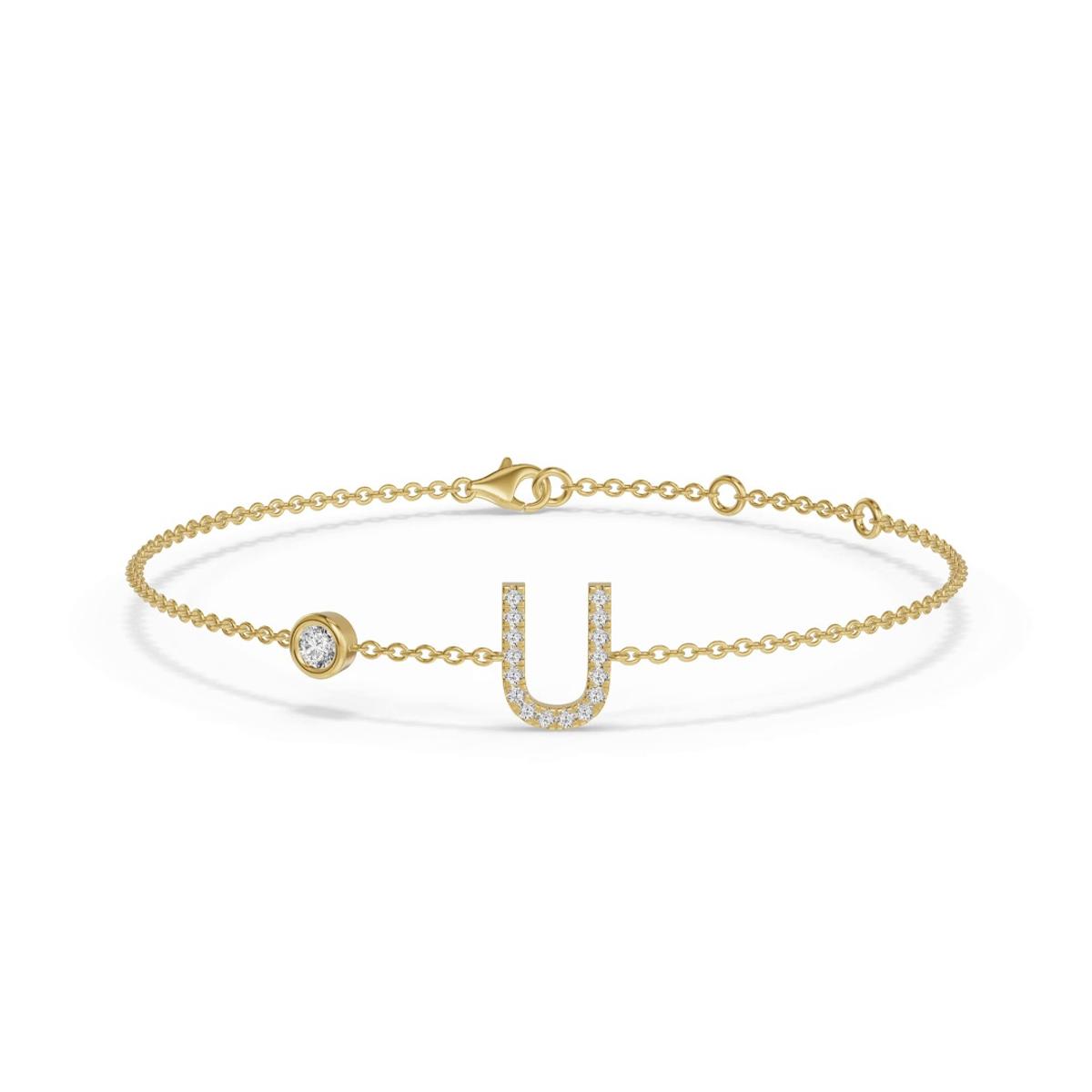360 degree view of Bezel Lab Diamond Pavé Initial Bracelet - U