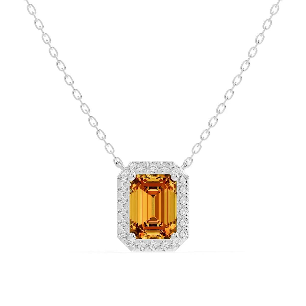 360 degree view of Emerald Citrine Lab Diamond Halo Pendant